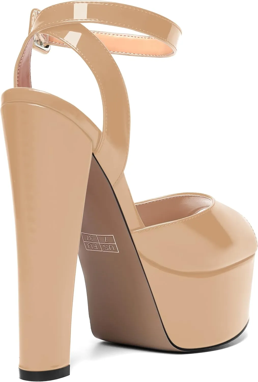 SHOWFOREST Womens Sexy Patent Platform Peep Toe Ankle Strap Buckle Party Block High Heel Pumps Shoes 6 Inch