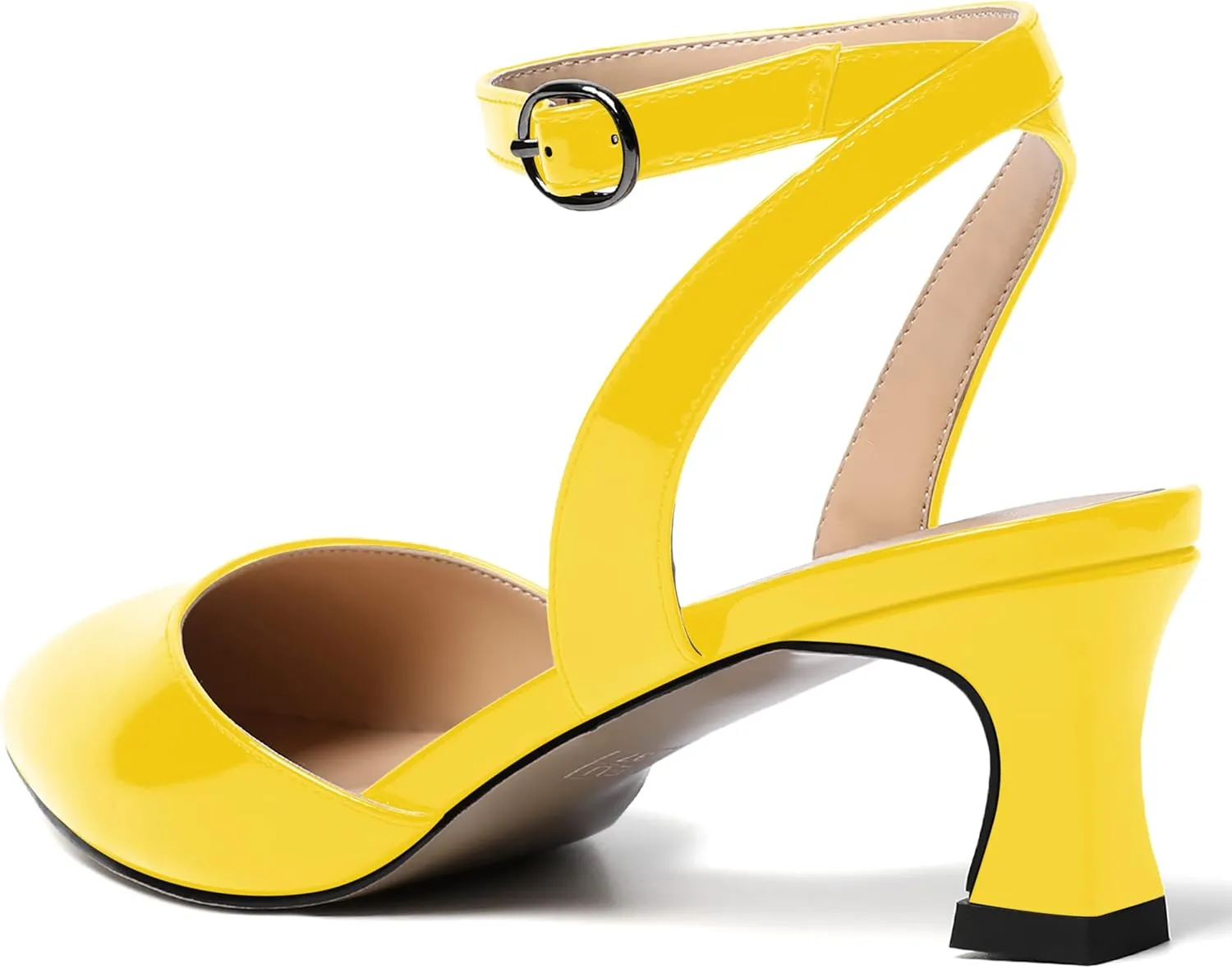 SKYSTERRY Women's Slingback Pointed Toe Ankle Strap Buckle Dating Cute Patent Spool Low Heel Pumps Shoes 2 Inch