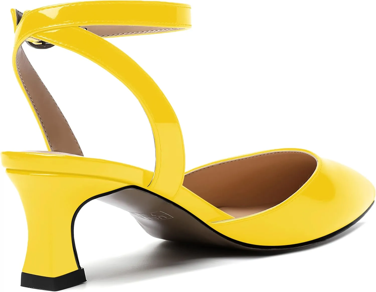 SKYSTERRY Women's Slingback Pointed Toe Ankle Strap Buckle Dating Cute Patent Spool Low Heel Pumps Shoes 2 Inch