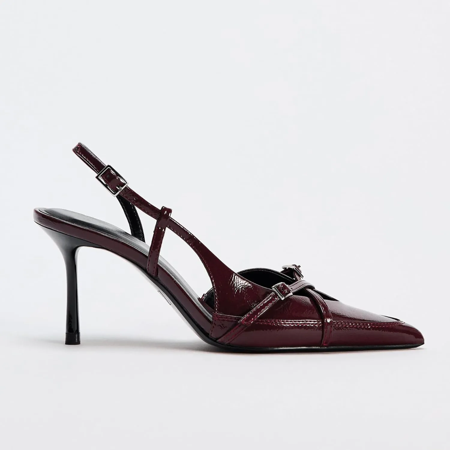 Slingback Heels for Women Closed Pointed Toe Kitten Dress Pumps with Buckle Straps Stiletto Work High Heels Denim Heeled Sandal