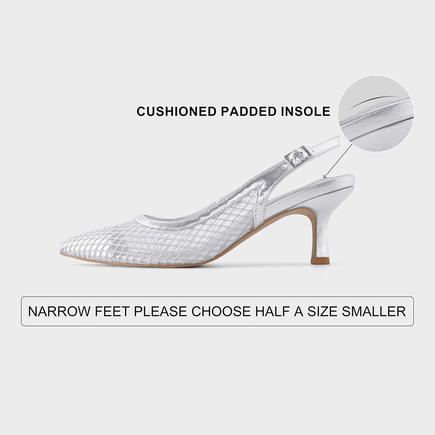 Slingback Heels for Women Kitten Heels Mesh Gauze Pumps Pointed Toe Stiletto Sandals Wedding Dress Shoes