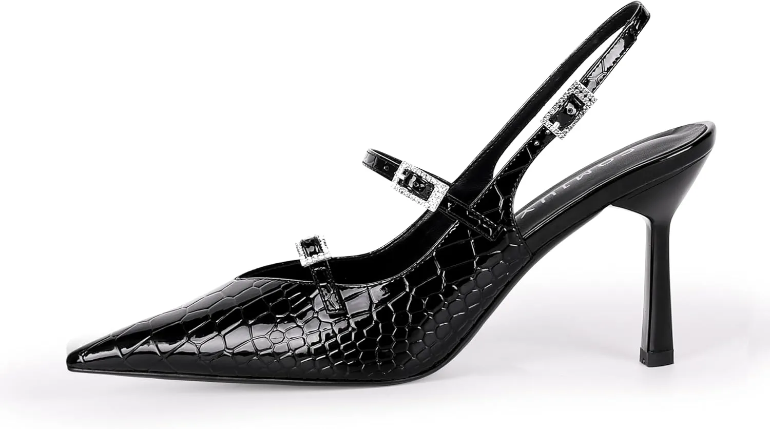 Slingback Heels for Women with Crystal Straps Pointed Toe Dress Sandals with Kitten Heel for Wedding Office Party or Formal Events