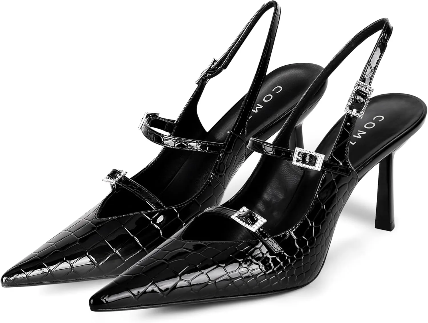Slingback Heels for Women with Crystal Straps Pointed Toe Dress Sandals with Kitten Heel for Wedding Office Party or Formal Events