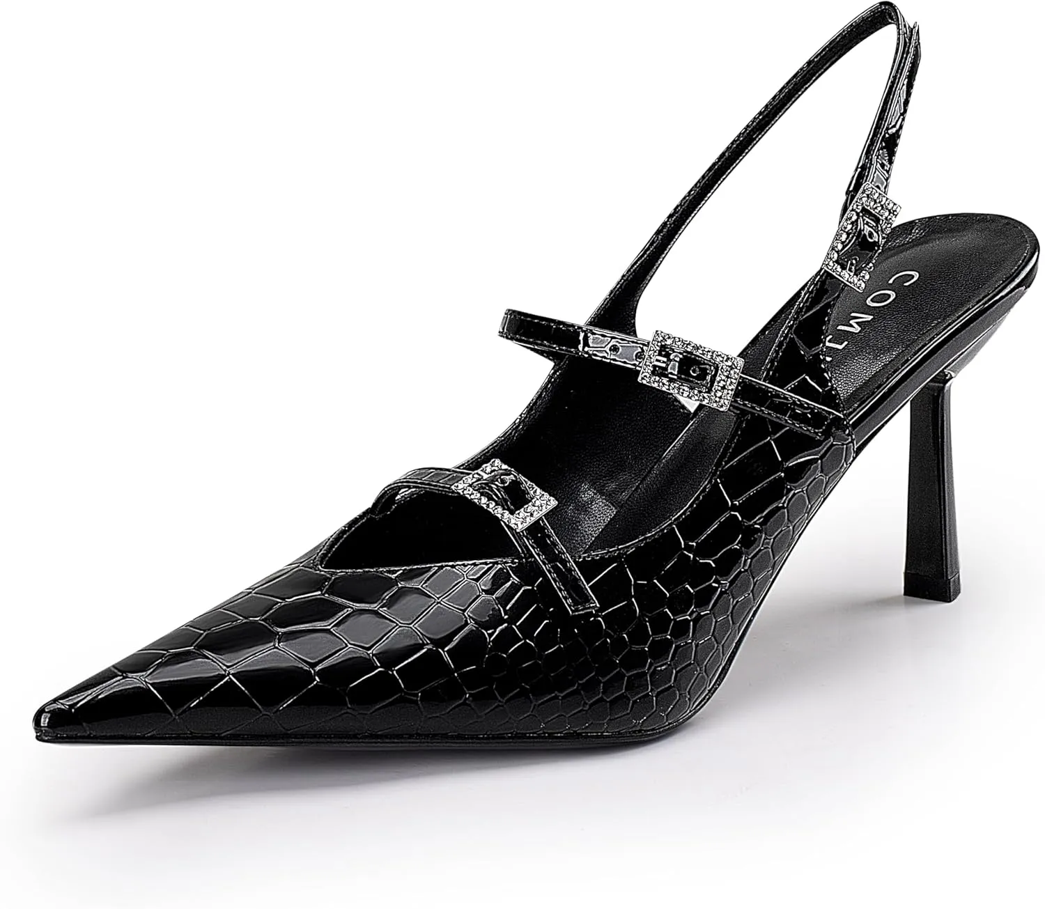 Slingback Heels for Women with Crystal Straps Pointed Toe Dress Sandals with Kitten Heel for Wedding Office Party or Formal Events