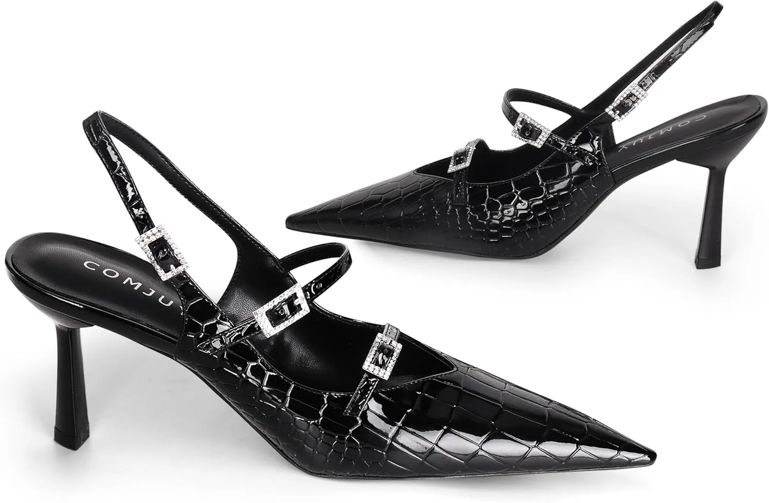 Slingback Heels for Women with Crystal Straps Pointed Toe Dress Sandals with Kitten Heel for Wedding Office Party or Formal Events