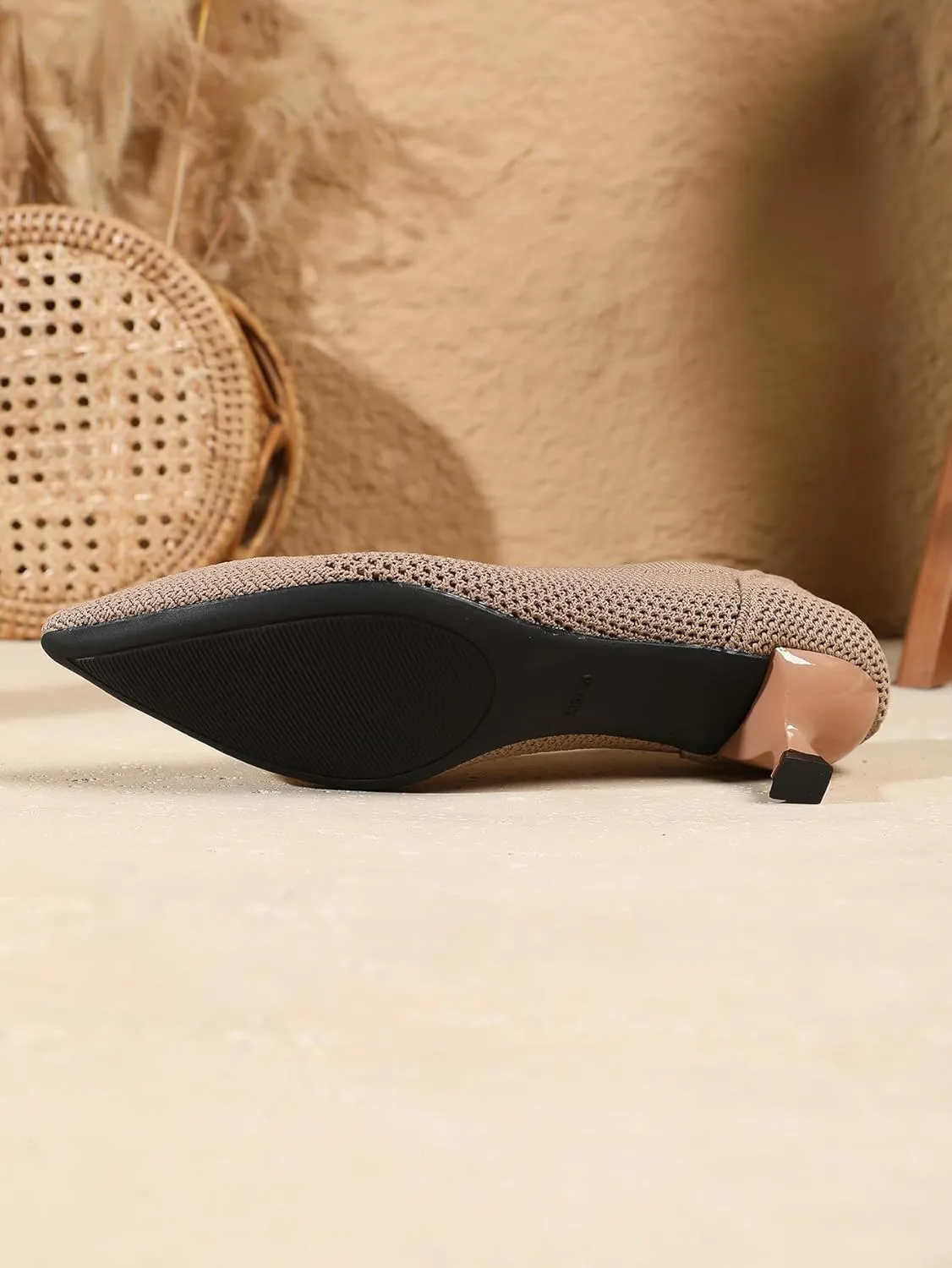Slip On Kitten Pumps for Women Casual Pointed Toe Knit Heels Women's Closed Toe Low Kitten Heels Meeting Daily Work Dress Shoes Breathable Mesh 1.5"