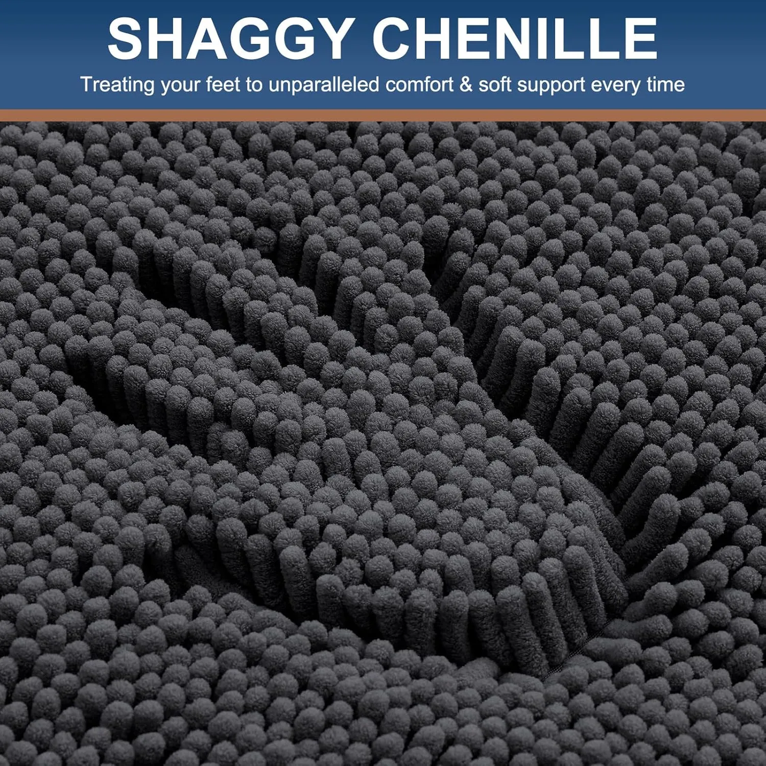 Smiry Luxury Chenille Bathroom Rugs 30x20, Extra Soft and Absorbent Shaggy Bath Mat, Machine Washable, Non-Slip Plush Carpet Runner for Tub, Shower, and Floor, Home Decor Accessories, Charcoal Grey
