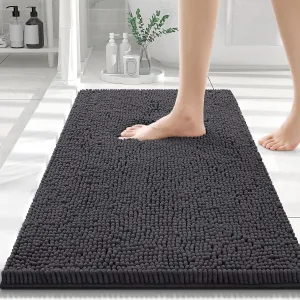 Smiry Luxury Chenille Bathroom Rugs 30x20, Extra Soft and Absorbent Shaggy Bath Mat, Machine Washable, Non-Slip Plush Carpet Runner for Tub, Shower, and Floor, Home Decor Accessories, Charcoal Grey