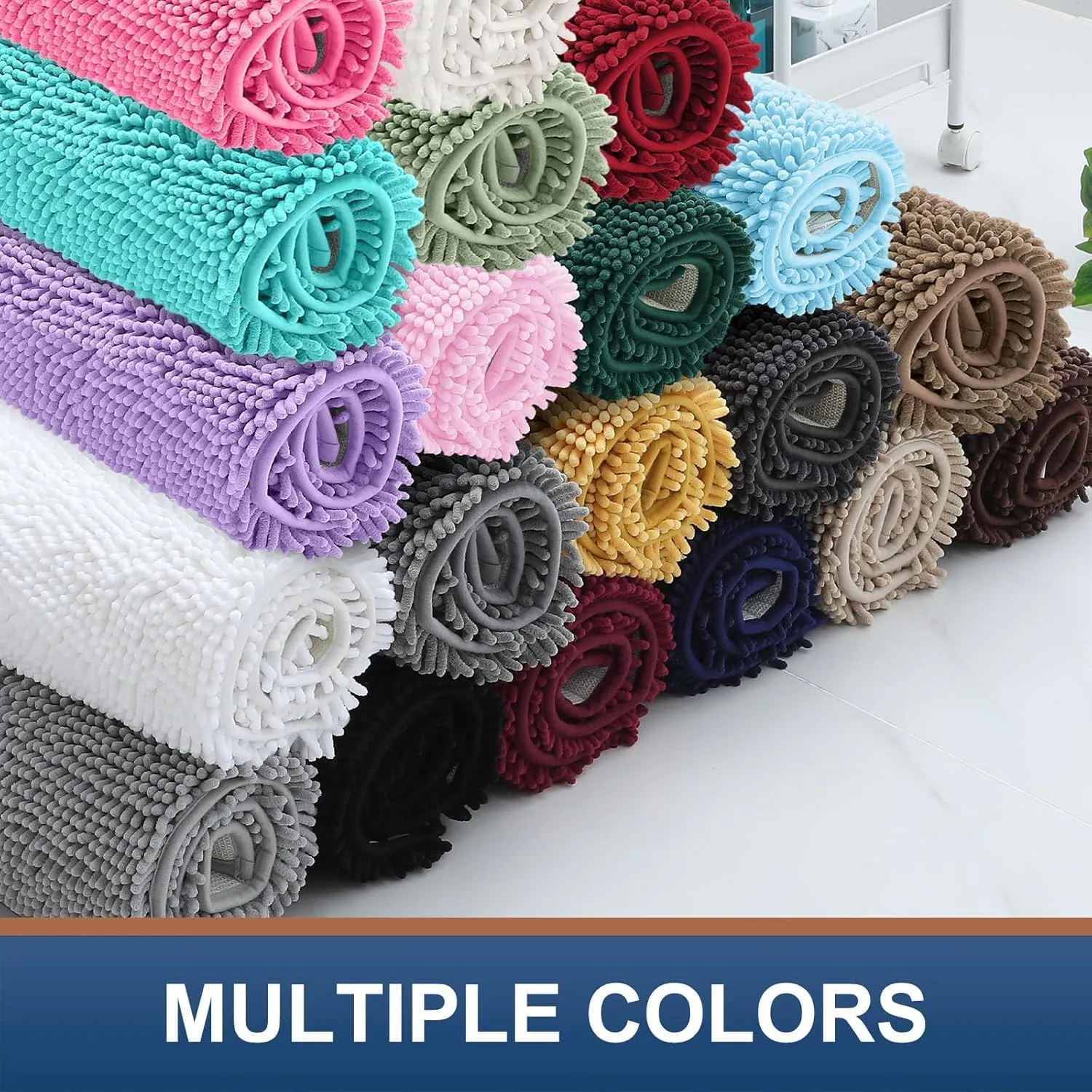 Smiry Luxury Chenille Bathroom Rugs 30x20, Extra Soft and Absorbent Shaggy Bath Mat, Machine Washable, Non-Slip Plush Carpet Runner for Tub, Shower, and Floor, Home Decor Accessories, Charcoal Grey