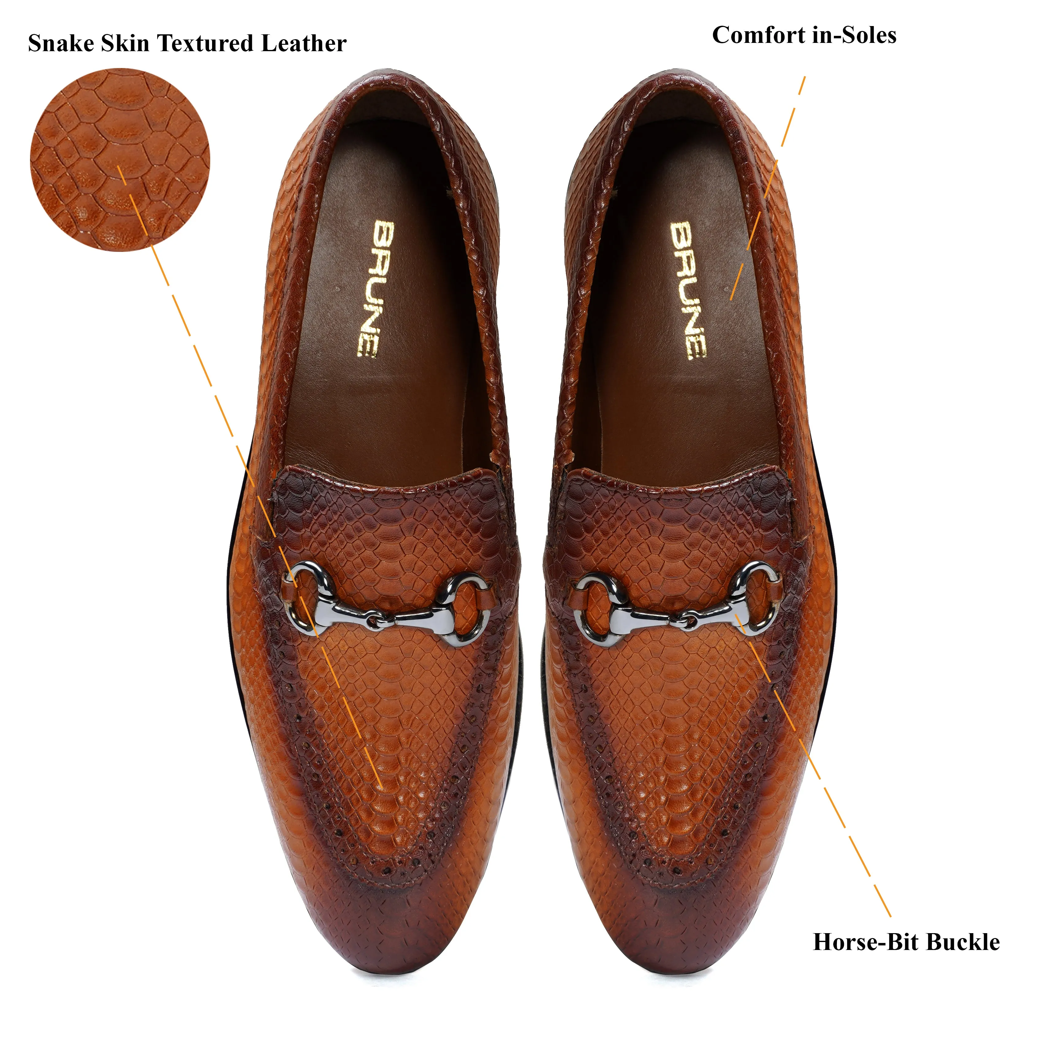 Snake Skin Textured Loafer with Horse-Bit Buckle Detailing