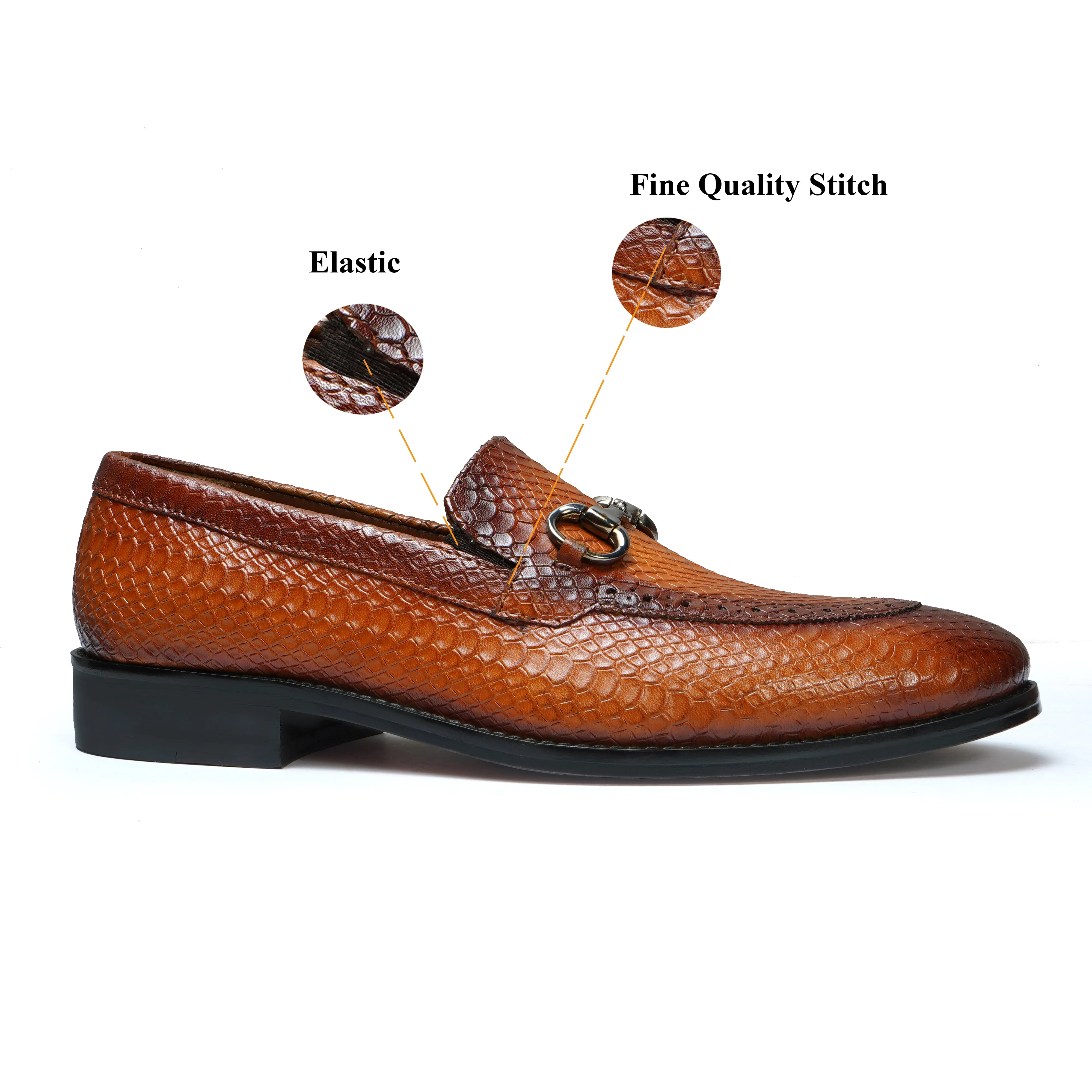 Snake Skin Textured Loafer with Horse-Bit Buckle Detailing