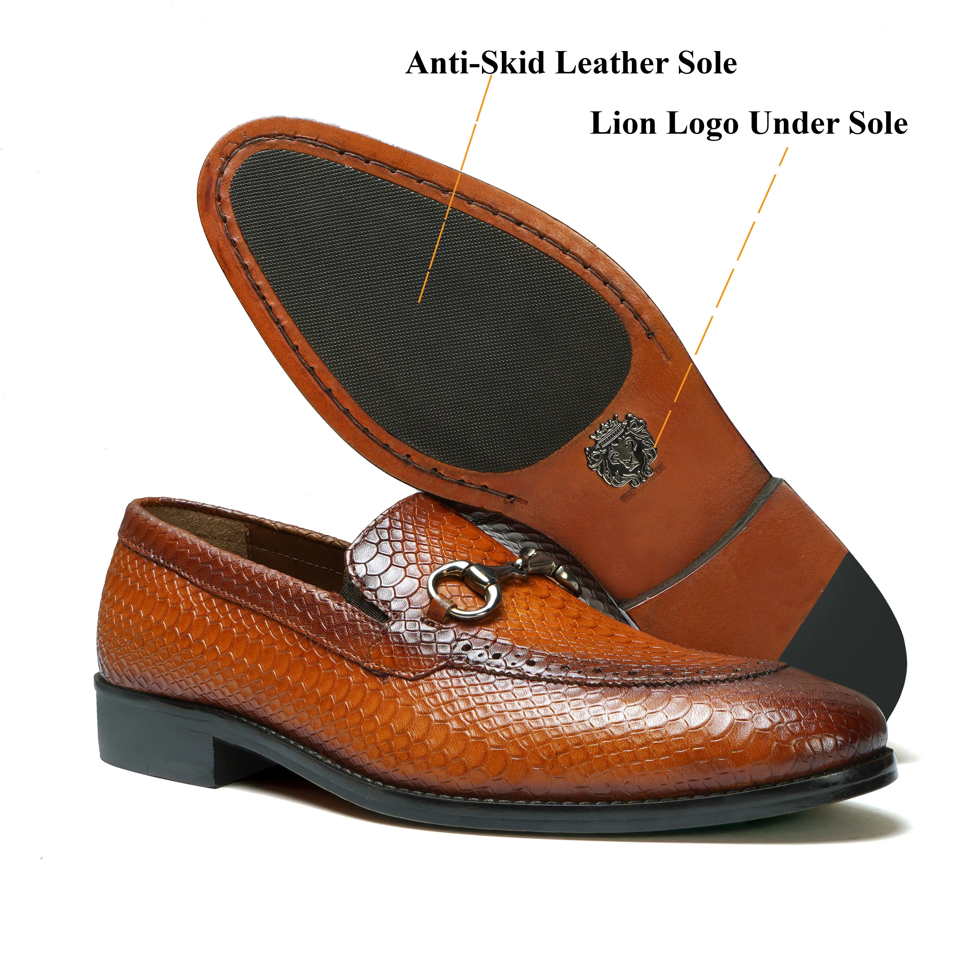 Snake Skin Textured Loafer with Horse-Bit Buckle Detailing