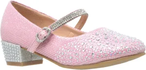 SOBEYO Kids Dress Shoes Low Chunky Heel Mary Jane Girls Pumps Rhinestone Strap