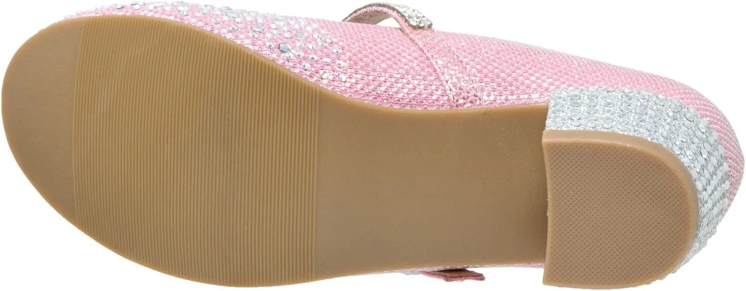 SOBEYO Kids Dress Shoes Low Chunky Heel Mary Jane Girls Pumps Rhinestone Strap
