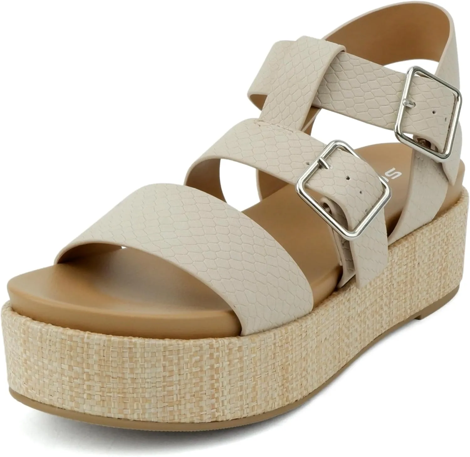 Soda “Drifter” ~ Women Flatform Multi Strap Double Buckle Open Toe Ankle Strap Platform Wedge Sandals