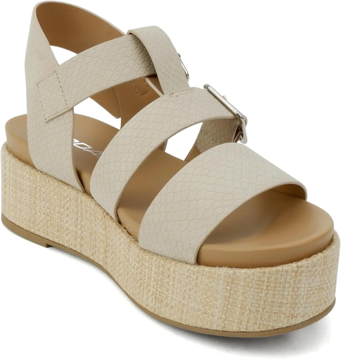 Soda “Drifter” ~ Women Flatform Multi Strap Double Buckle Open Toe Ankle Strap Platform Wedge Sandals