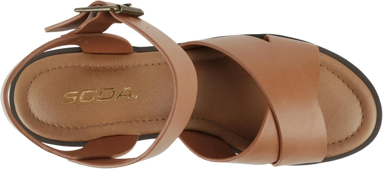 Soda “Joey” ~ Women Open Toe Criss Cross Strap Mid Heel Sandal with Adjustable Ankle Strap