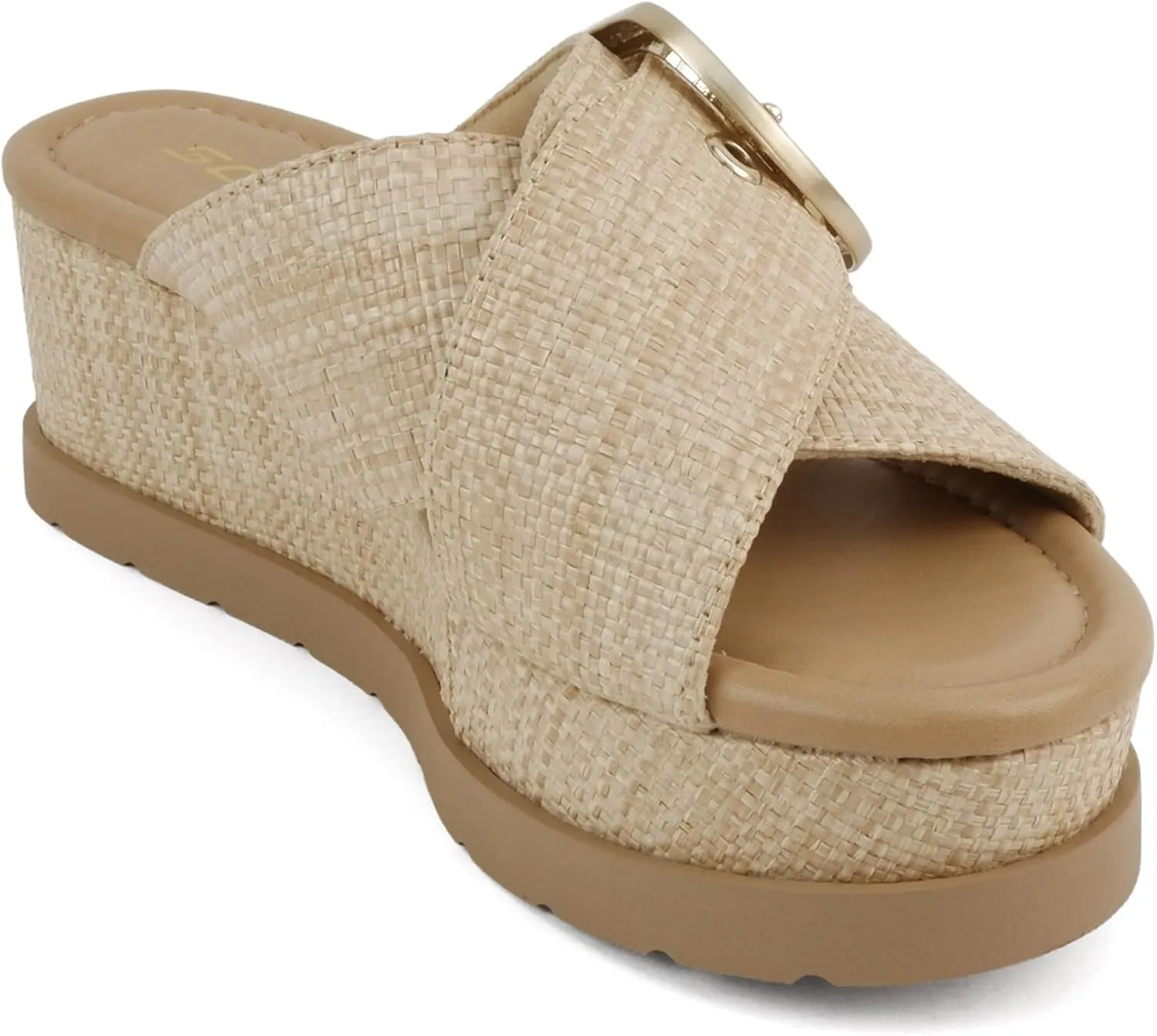 Soda “Ranger” ~ Women Open Toe Crisscross Band Wedge Sandals with Buckle Strap