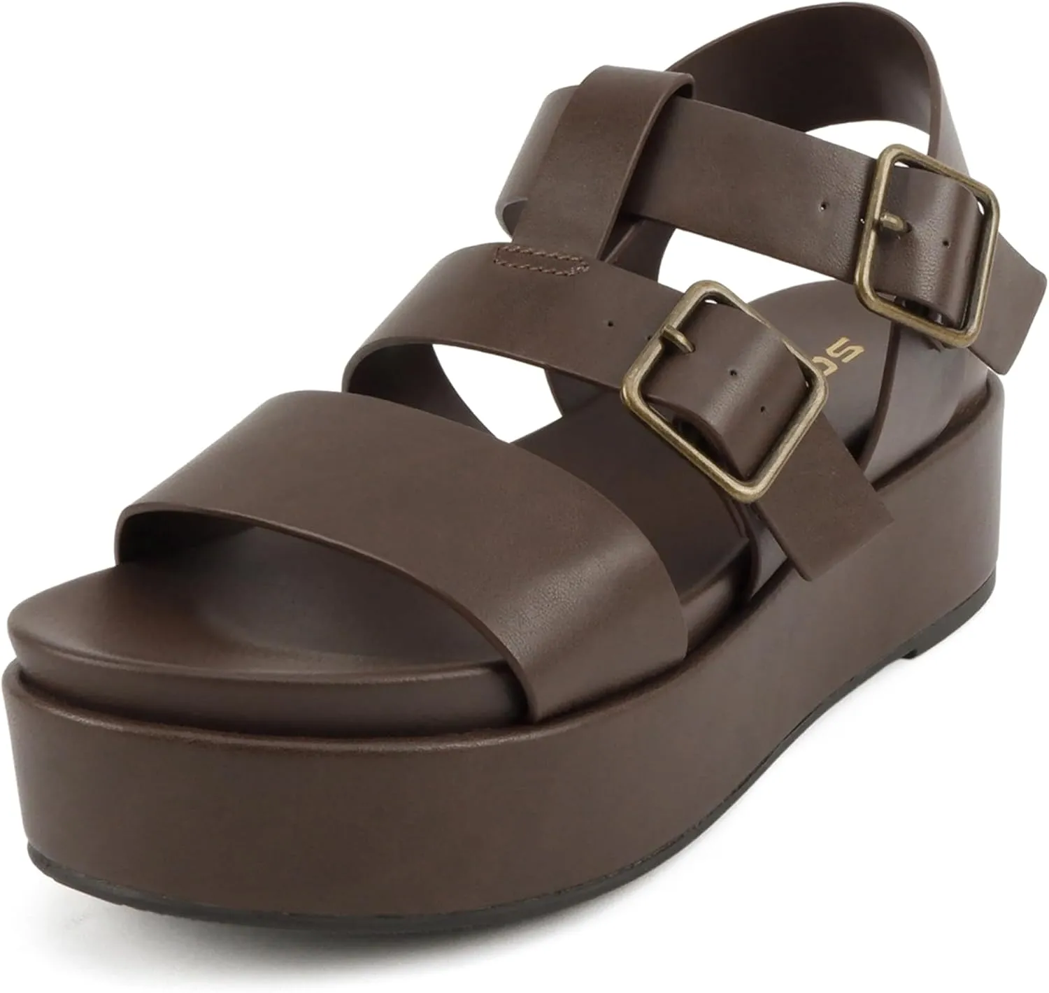 Soda “STELLAR” ~ Women Flatform Multi Strap Double Buckle Open Toe Ankle Strap Platform Wedge Sandals