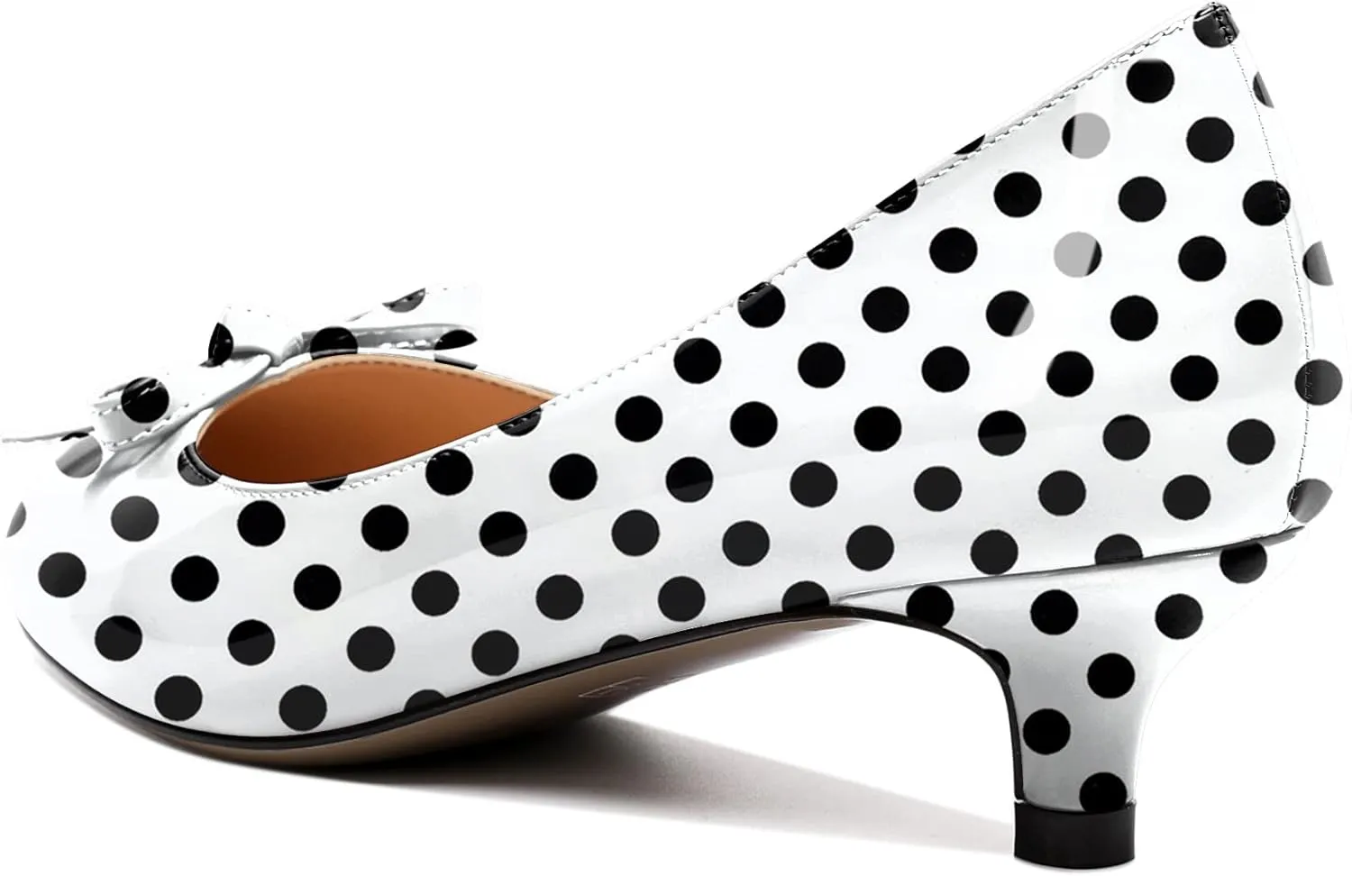 Soireelady Women Low Kitten Heels Round Toe Slip On Pumps Comfort Pumps Cute Bow Heels 1.5 Inch Patent Leather Dress Shoes