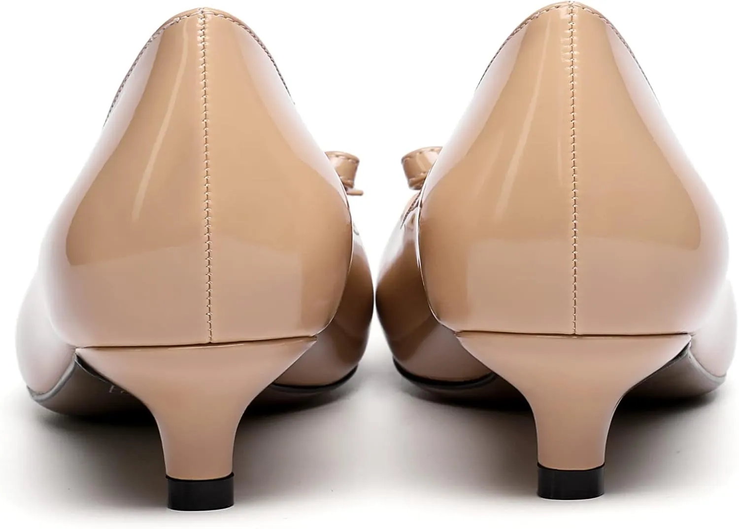 Soireelady Women Low Kitten Heels Round Toe Slip On Pumps Comfort Pumps Cute Bow Heels 1.5 Inch Patent Leather Dress Shoes