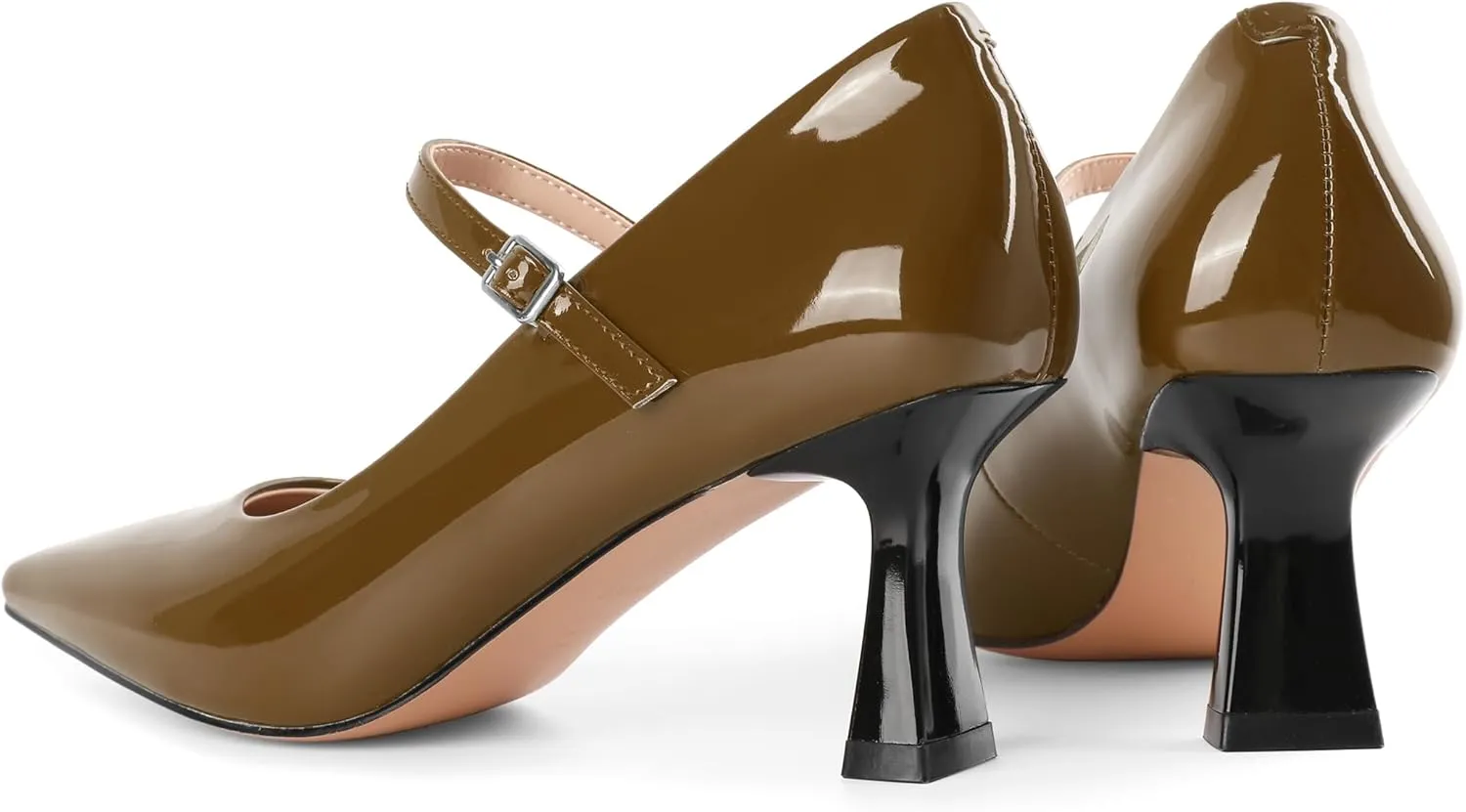 Soireelady Womens Kitten Heel Mary Jane Shoes Low Heel Little Square Toe Pumps Comfort Fashion Dress Shoes 2.5 Inches