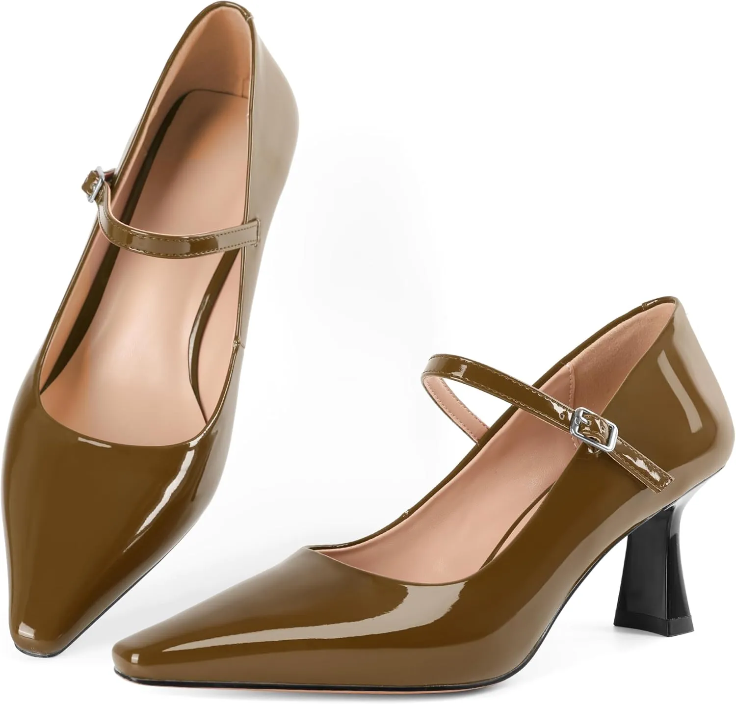 Soireelady Womens Kitten Heel Mary Jane Shoes Low Heel Little Square Toe Pumps Comfort Fashion Dress Shoes 2.5 Inches