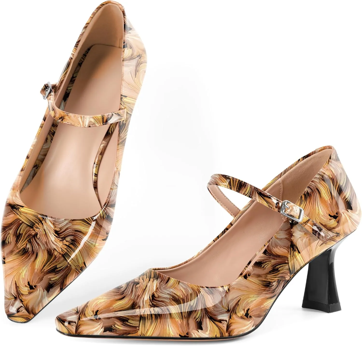 Soireelady Womens Kitten Heel Mary Jane Shoes Low Heel Little Square Toe Pumps Comfort Fashion Dress Shoes 2.5 Inches