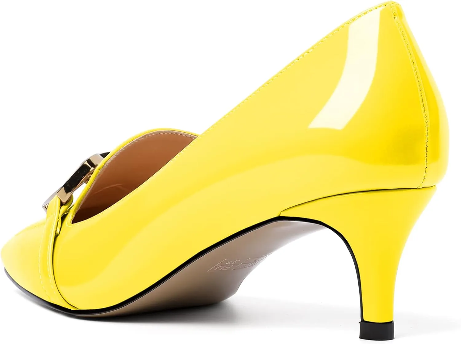 Soireelady Women’s Kitten Heel Pumps Square Toe Low Heel Shoes Metal Buckle Design Slip On Heels Classic Retro Comfort Office Formal Shoes 2Inch