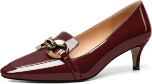 Soireelady Women’s Kitten Heel Pumps Square Toe Low Heel Shoes Metal Buckle Design Slip On Heels Classic Retro Comfort Office Formal Shoes 2Inch