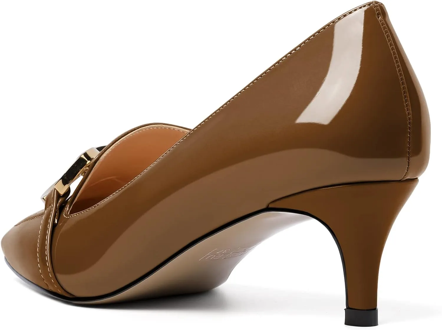 Soireelady Women’s Kitten Heel Pumps Square Toe Low Heel Shoes Metal Buckle Design Slip On Heels Classic Retro Comfort Office Formal Shoes 2Inch