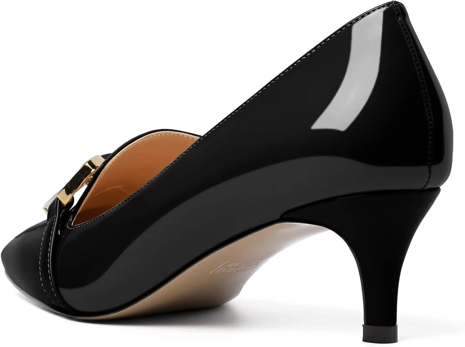 Soireelady Women’s Kitten Heel Pumps Square Toe Low Heel Shoes Metal Buckle Design Slip On Heels Classic Retro Comfort Office Formal Shoes 2Inch
