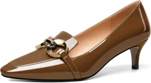 Soireelady Women’s Kitten Heel Pumps Square Toe Low Heel Shoes Metal Buckle Design Slip On Heels Classic Retro Comfort Office Formal Shoes 2Inch