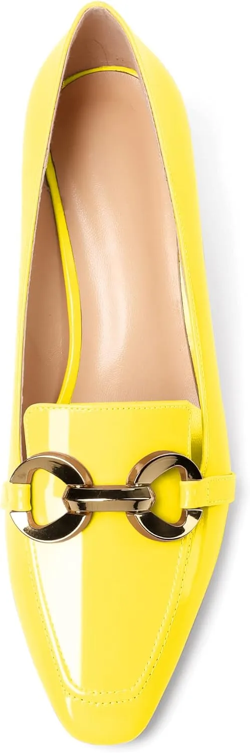 Soireelady Women’s Kitten Heel Pumps Square Toe Low Heel Shoes Metal Buckle Design Slip On Heels Classic Retro Comfort Office Formal Shoes 2Inch