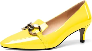 Soireelady Women’s Kitten Heel Pumps Square Toe Low Heel Shoes Metal Buckle Design Slip On Heels Classic Retro Comfort Office Formal Shoes 2Inch