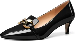 Soireelady Women’s Kitten Heel Pumps Square Toe Low Heel Shoes Metal Buckle Design Slip On Heels Classic Retro Comfort Office Formal Shoes 2Inch