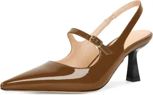 Soireelady Womens Kitten Heels, Pointed Toe Slingback Low Heels Closed Toe Slip On Pumps Wedding Dress Shoes 2.5 Inch