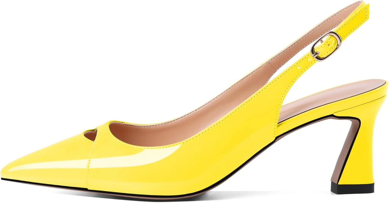 Soireelady Womens Kitten Heels Slingback Low Heel Closed Pointed Toe Pumps Comfort Fashion Dress Shoes Patent Leather 2.5 Inches