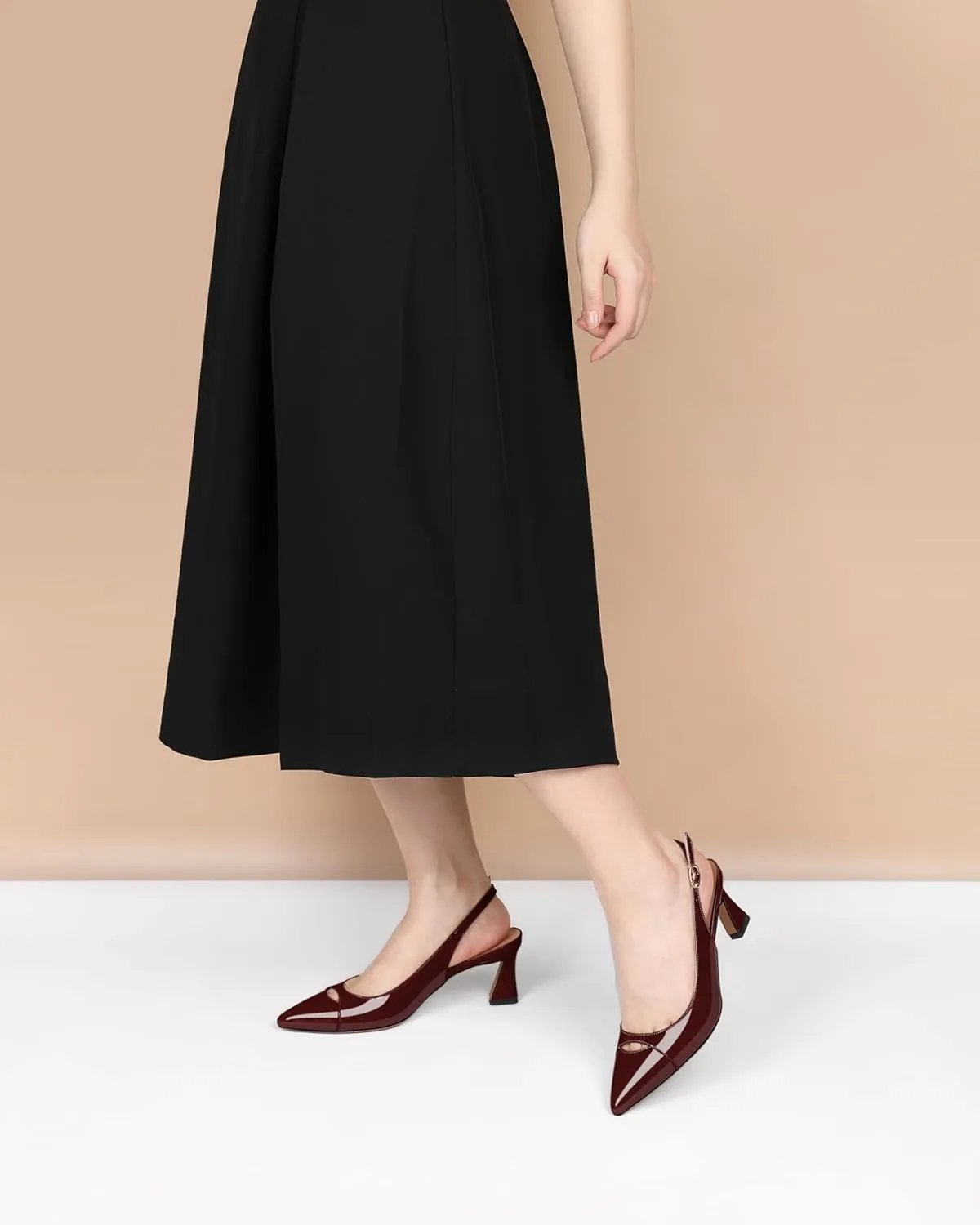 Soireelady Womens Kitten Heels Slingback Low Heel Closed Pointed Toe Pumps Comfort Fashion Dress Shoes Patent Leather 2.5 Inches