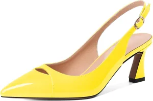 Soireelady Womens Kitten Heels Slingback Low Heel Closed Pointed Toe Pumps Comfort Fashion Dress Shoes Patent Leather 2.5 Inches