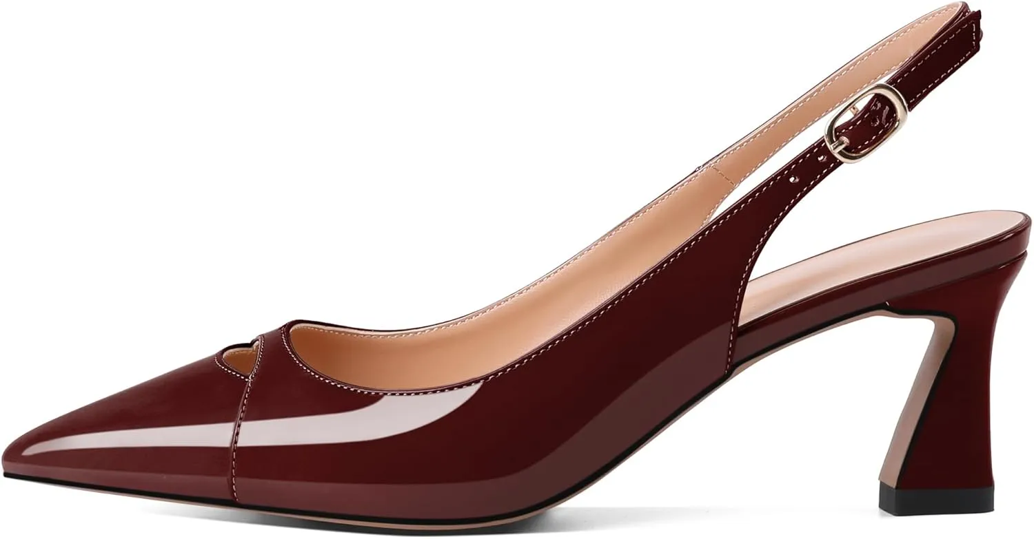 Soireelady Womens Kitten Heels Slingback Low Heel Closed Pointed Toe Pumps Comfort Fashion Dress Shoes Patent Leather 2.5 Inches