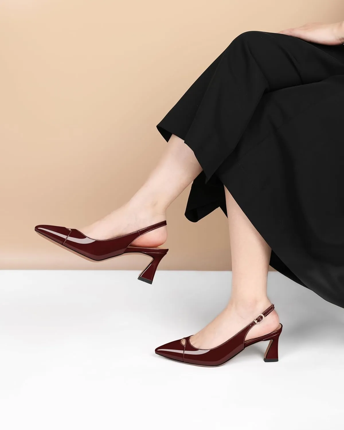 Soireelady Womens Kitten Heels Slingback Low Heel Closed Pointed Toe Pumps Comfort Fashion Dress Shoes Patent Leather 2.5 Inches