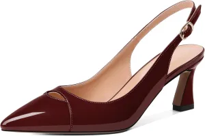 Soireelady Womens Kitten Heels Slingback Low Heel Closed Pointed Toe Pumps Comfort Fashion Dress Shoes Patent Leather 2.5 Inches