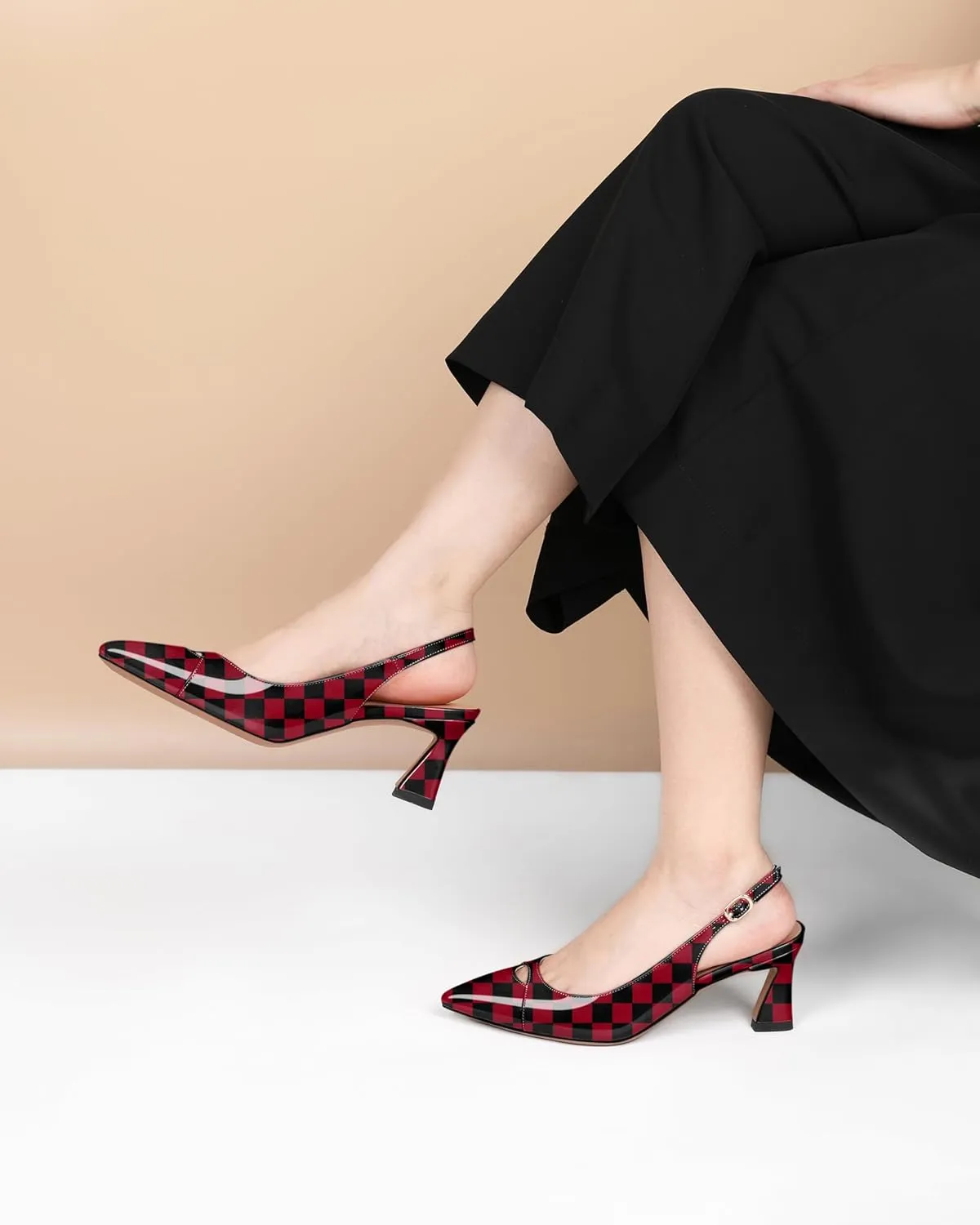 Soireelady Womens Kitten Heels Slingback Low Heel Closed Pointed Toe Pumps Comfort Fashion Dress Shoes Patent Leather 2.5 Inches