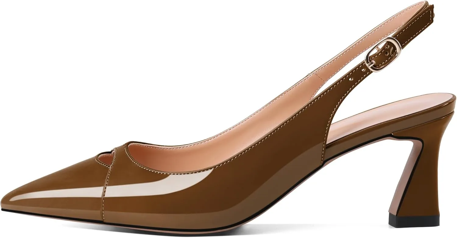 Soireelady Womens Kitten Heels Slingback Low Heel Closed Pointed Toe Pumps Comfort Fashion Dress Shoes Patent Leather 2.5 Inches