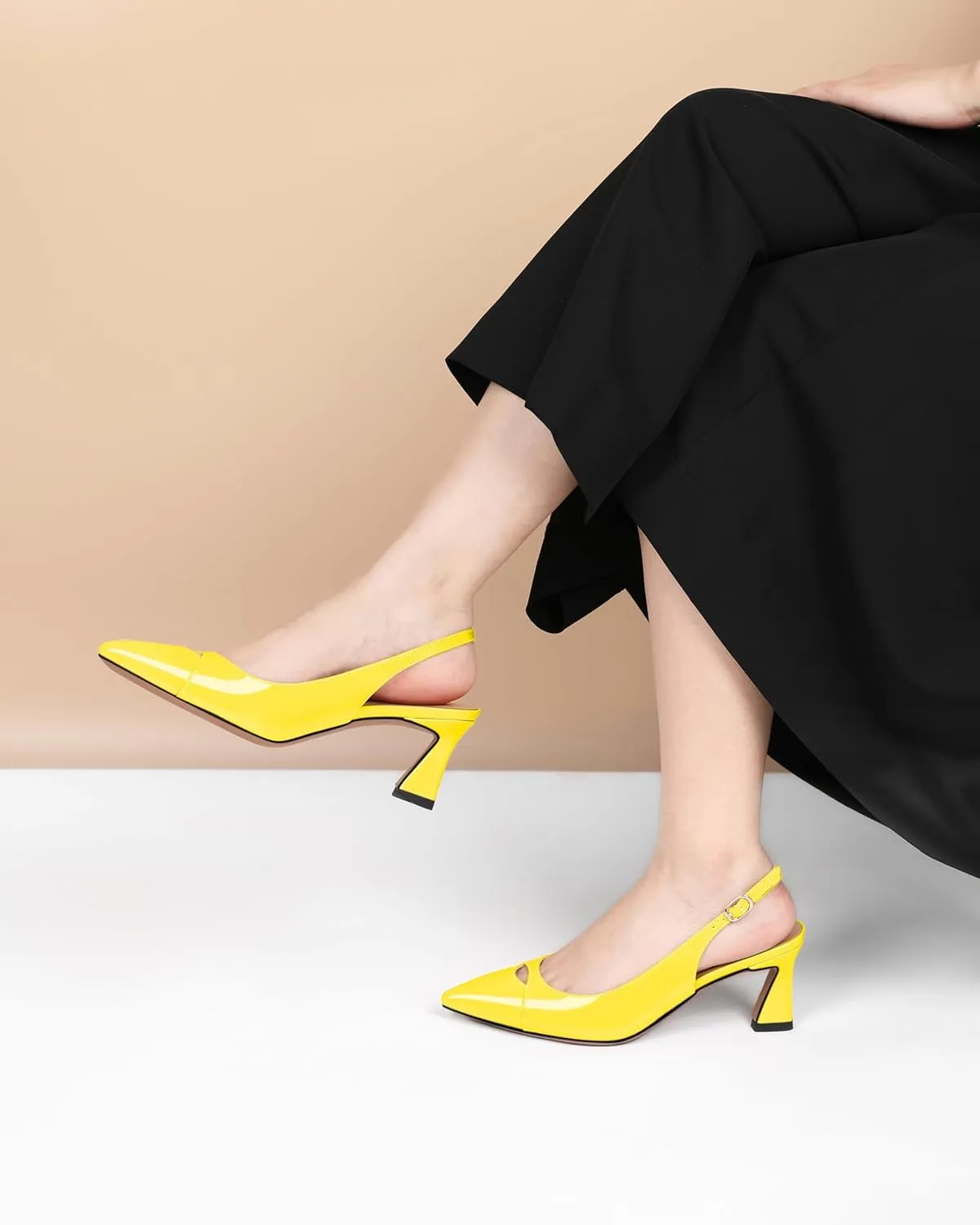 Soireelady Womens Kitten Heels Slingback Low Heel Closed Pointed Toe Pumps Comfort Fashion Dress Shoes Patent Leather 2.5 Inches