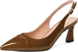 Soireelady Womens Kitten Heels Slingback Low Heel Closed Pointed Toe Pumps Comfort Fashion Dress Shoes Patent Leather 2.5 Inches