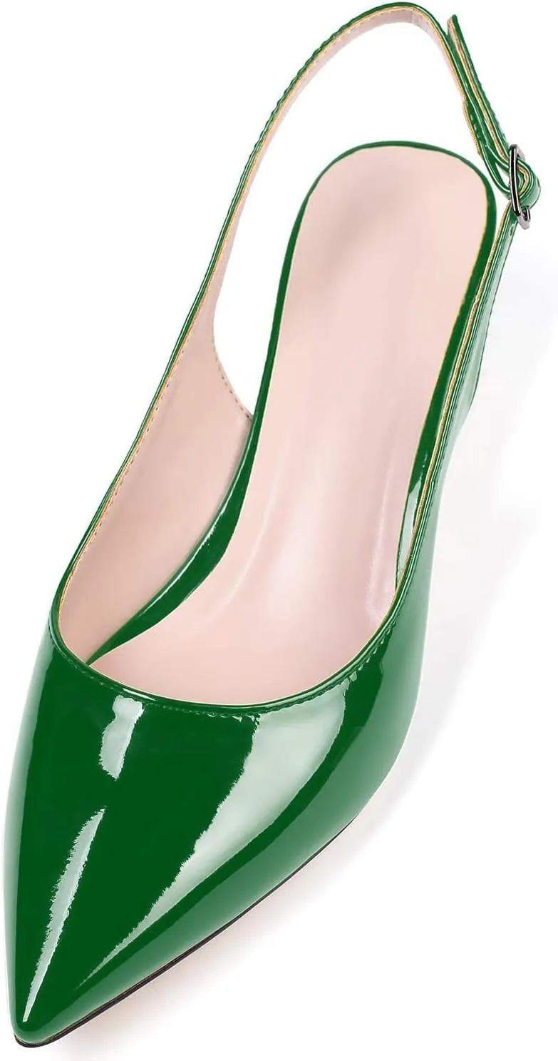 Soireelady Women's Pointed Toe Kitten Heel Pumps Slingback Ankle Strap Work Low Heels Office Party Dress Buckle Shoes