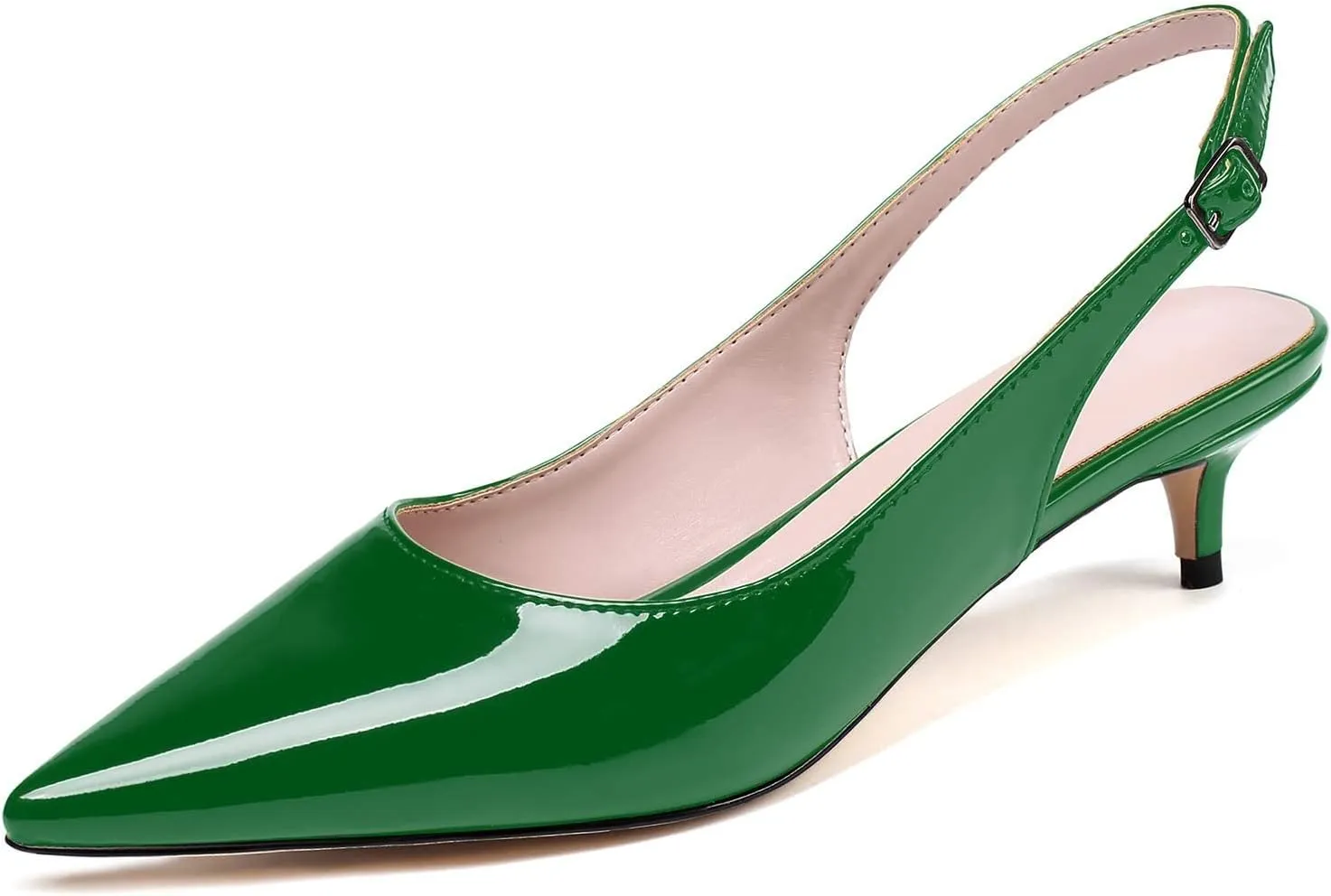 Soireelady Women's Pointed Toe Kitten Heel Pumps Slingback Ankle Strap Work Low Heels Office Party Dress Buckle Shoes