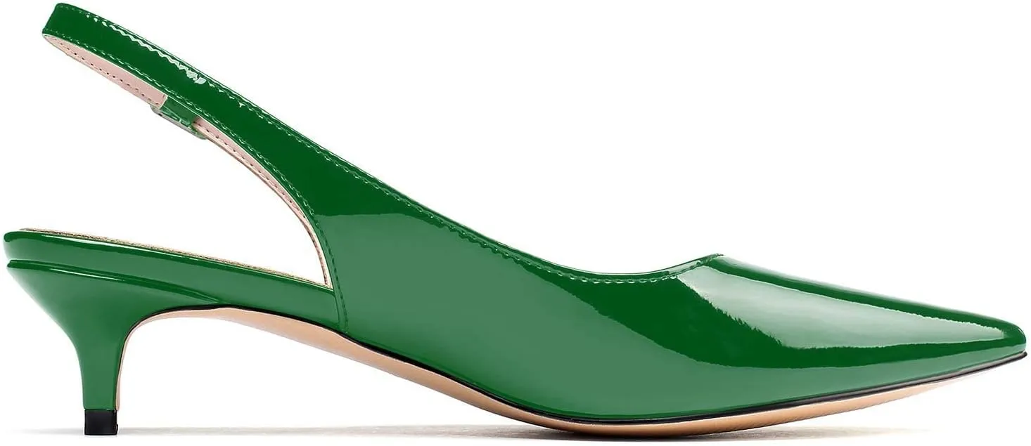 Soireelady Women's Pointed Toe Kitten Heel Pumps Slingback Ankle Strap Work Low Heels Office Party Dress Buckle Shoes